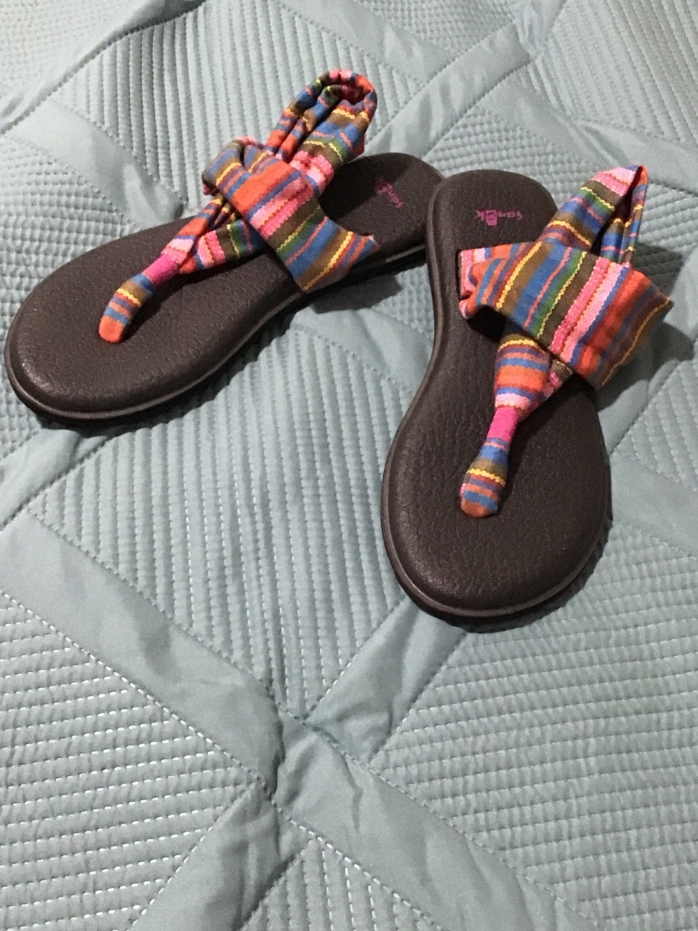 Sanuk Multicolor Striped Fabric Strap Flip Flops - Brown Footbed